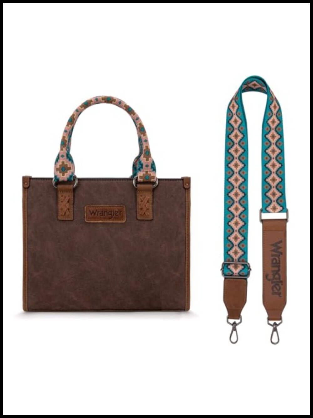 Faux Leather Western Aztec Print Tote Purse with Whipstitch Details
